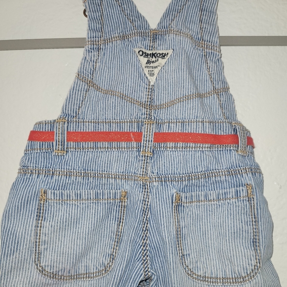 OshKosh B'Gosh Railroad Stripe Overalls 3 Months Blue White Red - Picture 6 of 8